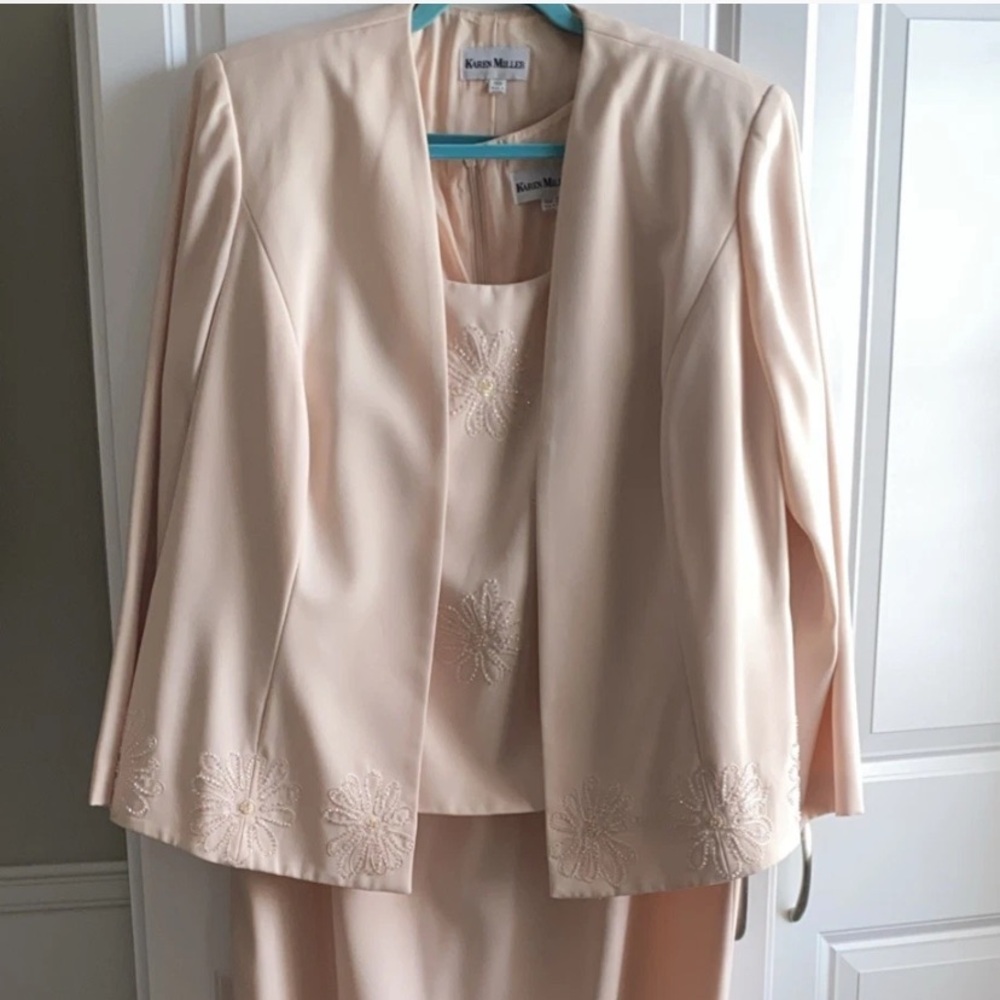 Karen Miller 16W Mother Of The Bride Groom Dress Jacket 2 Pc Set Peachy Pink